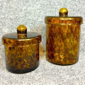 Two Tortoise Shell Glass Apothecary Jars